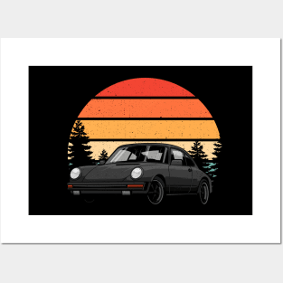 Retro Sunset 911 964 Oldschool Oldtimer Car Posters and Art